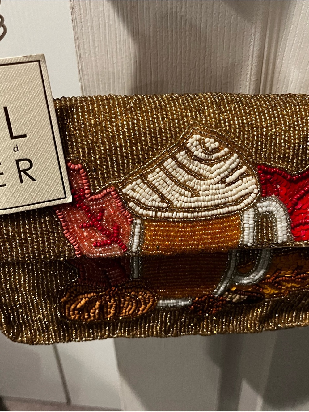 Beaded Autumn Leaf Clutch - Gold and Red